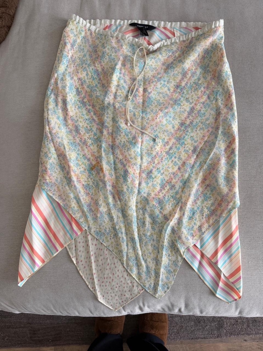 Express Pastel Floral Handkerchief-Hem Tunic with Striped Panels